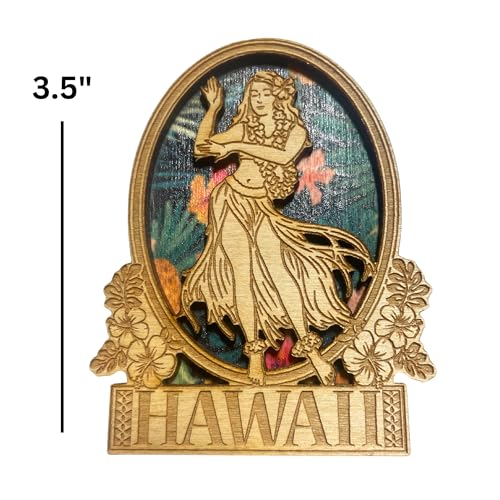 Imán de Madera Bailarina Hula Hawaiiana 2.5" x 3.5" miniatura 4