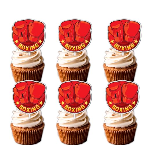 18pcs Red Glitter Boxing Gloves Dessert Cupcake Topper