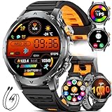 LIGE 1000mAh Smartwatch Uomo,1.7' Smart Watch Militare con 110+ Modalità Sportive,IP68 Impermeabile,Chiamata Bluetooth,Monitoraggio del sonno, Android iOS,3 Braccialetti,2 Caricabatterie, EF24-E