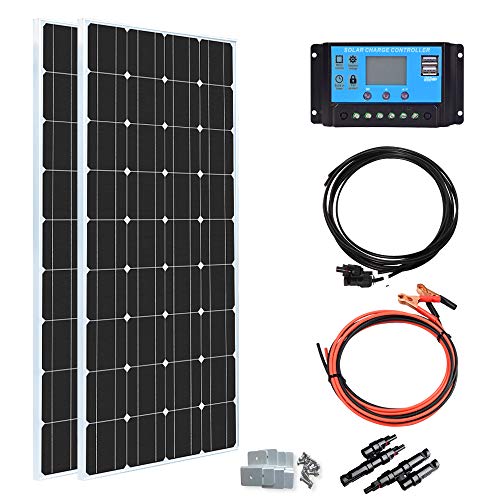 XINPUGUANG 200 Watt 12Volt Solar Panel Kit Moncrystalline,2pcs 100 Watt Solar Panel +20A Charge Controller+ Extension Cable ï¼ŒMounting Brackets for RV Trailer Camper Marine (200W Solar Kits)