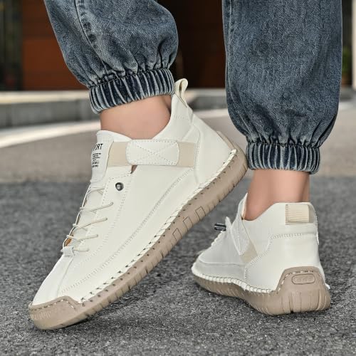Image of Womens Casual Shoes Ankle Chukka Boots Slip On Breathable Loafers Handmade Fashion Sneakers Mid top Walking Driving Flats Shoes