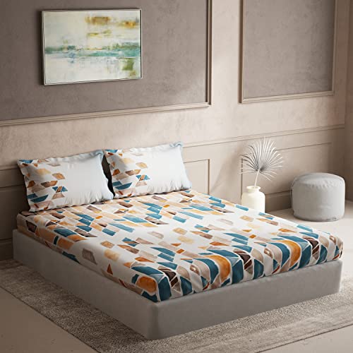 Image of DDECOR - Puzzle 100% Cotton Double Bedsheet with 2 Pillow Covers, King Size, Brown