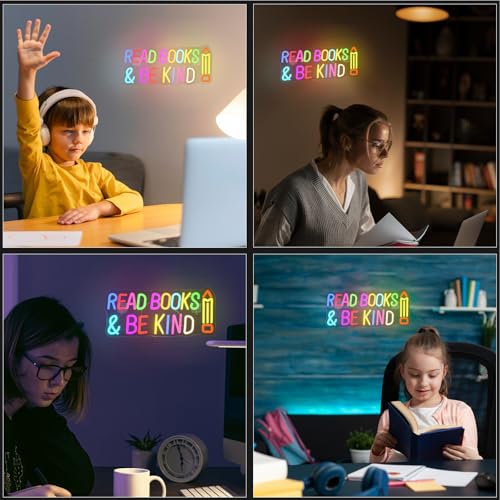 Image of WLHOPE Read Books Be Kind Neon Sign Neon Signs for Wall Decor Dimmable Read Books Neon Lights LED Sign for Book Lovers Gifts Bedroom Bookstore Reading Room Library Study Room Decoration