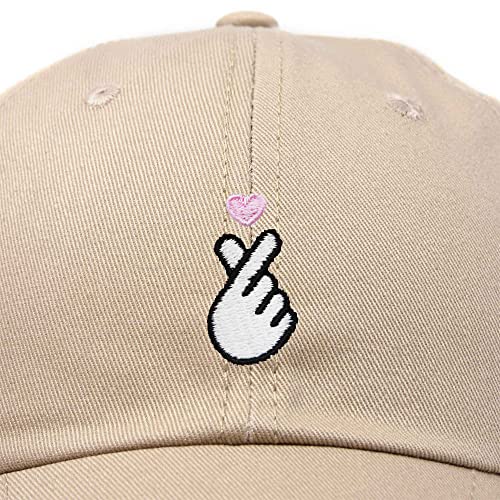 Dalix Kpop Korean Love Finger Hand Heart Hat Son Hatu Womens Embroidered Baseball Cap Khaki #TOP1