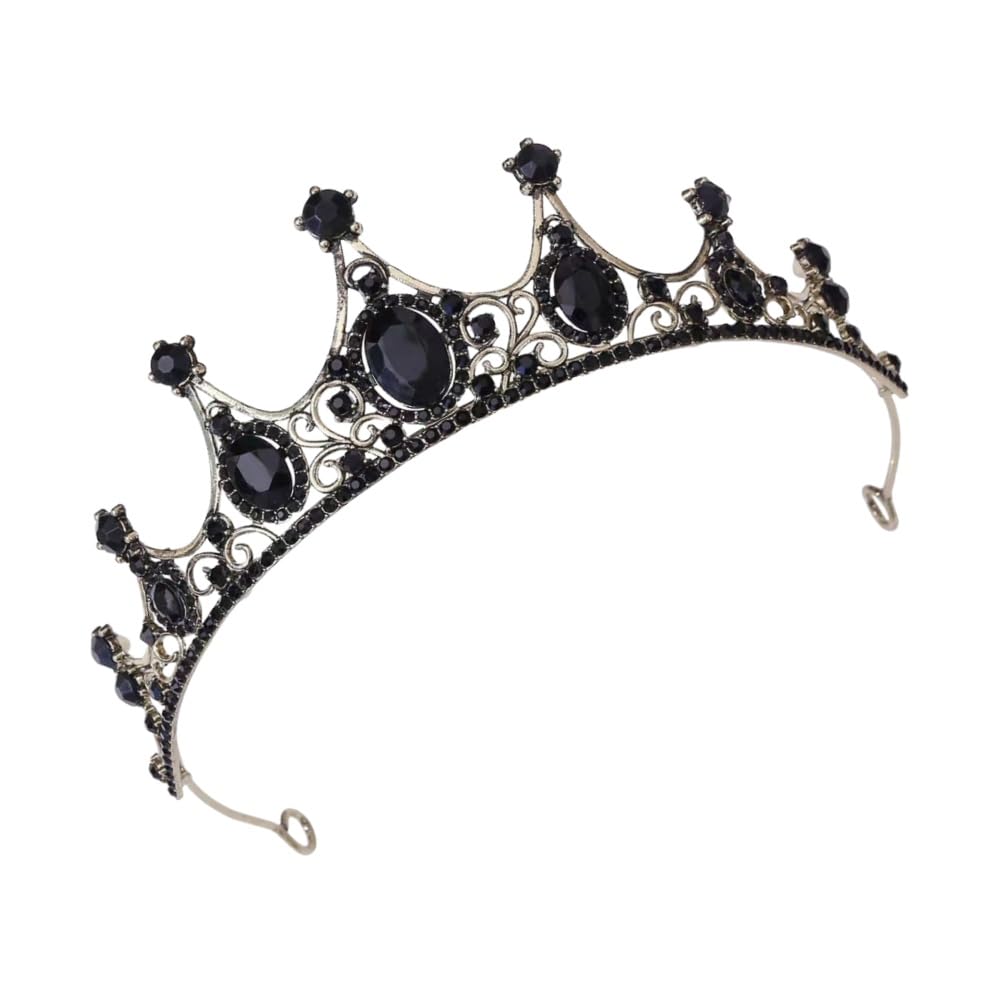 Black Baroque Crown Gothic Princess Queen Tiara Headband Crystal Headband for Wedding Prom Pageant Party