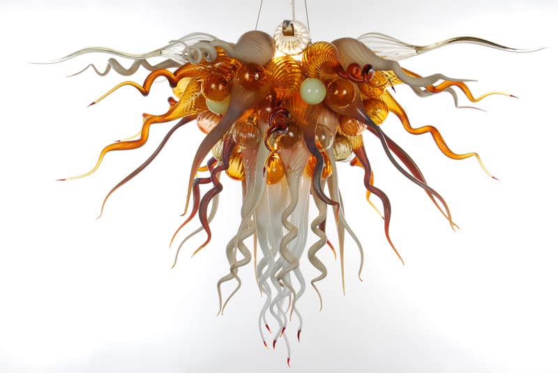 Hand-Blown Art Glass Chandelier - Unique Statement Lighting Fixture for Dining Room Living Room Entryway - Artistic Organic