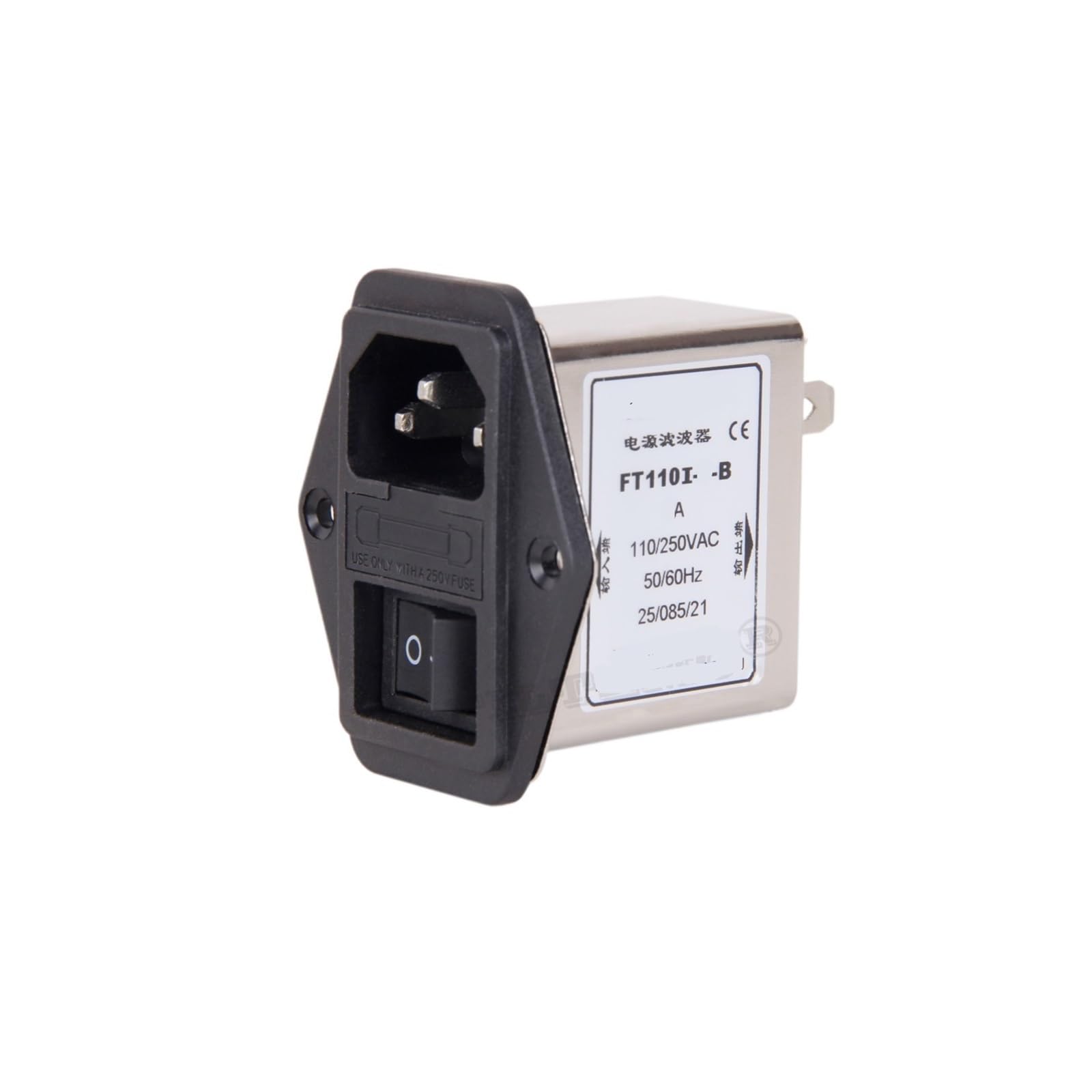Filtro de potencia IEC FT110I-10-B monofásico con portafusibles e interruptor 1