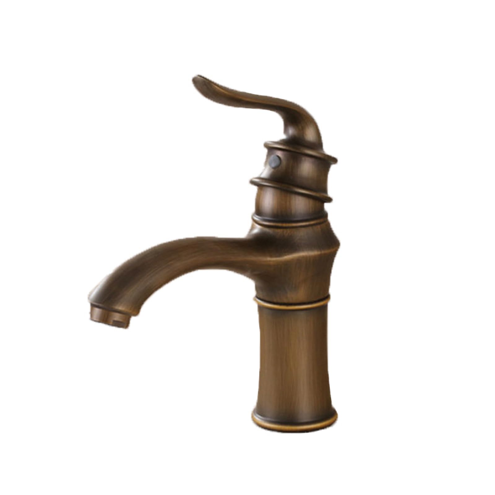 ZQFHSX Basin Taps Mixers Bathroom Sink Retro Single Lever Vintage Faucet Mixer Tap Hole Hot and Cold Water, Antique, Short
