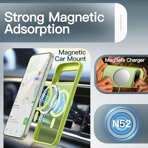 Image of JETech Magnetic Cover Case for Google Pixel 10 /10 Pro 2025, Compatible with MagSafe and Pixelsnap Charger, Translucent Matte Back Shockproof Phone Cover (Lemongrass)