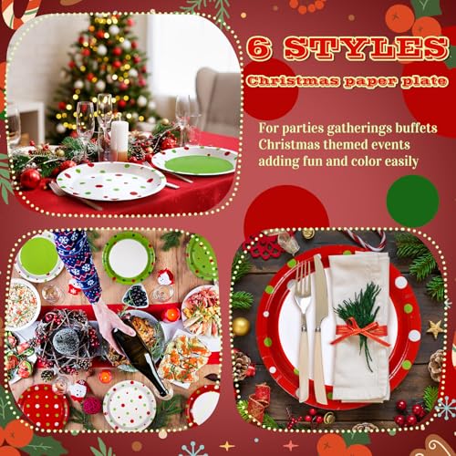 Image of Fourluoo 96 Pcs Christmas Paper Plates Lime Green and Red Disposable Dinner Plates for Xmas Party Table Supplies