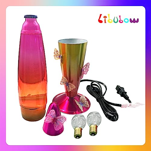Image of 16 Inch Rainbow Motion Lamp with Butterfly Embroidery, 2 Bulbs, Mood Lighting Butterfly Lamp, Relaxing Night Light for Adults, Teens and Kids, Room Decor, Present, Purple Orange Yellow