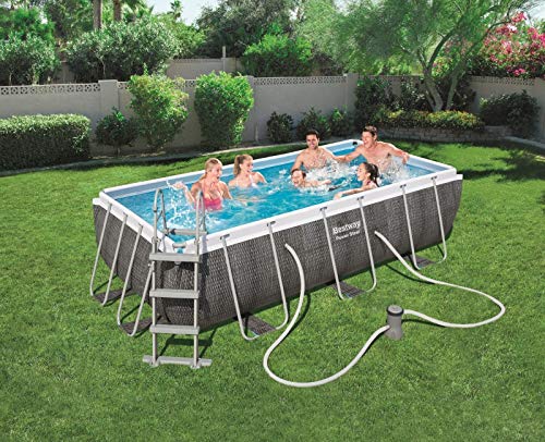 Bestway Piscine Power Steel Frame Pools Rectangle 4.04 x 2.01 Hauteur 1.00m Imitation tressé