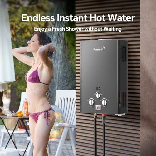 Image of Ranein 18L Tankless Water Heater, Propane Gas, Outdoor Up to 4.74 GPM, 85,300 BTU On-Demand Instant Hot Water Heater