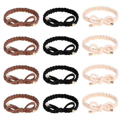 12 lazos para el pelo, elásticos trenzados, pulseras para el pelo, no dañan la cola de caballo para mujeres y niñas, cabello grueso