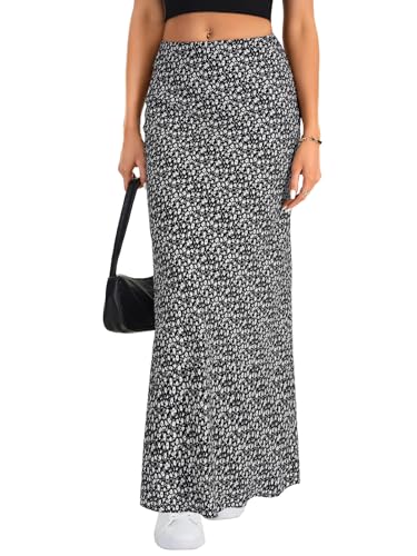 Vrtige Women's Summer Trendy Boho Skirts Elasticized High Waisted A Line Maxi Skirt