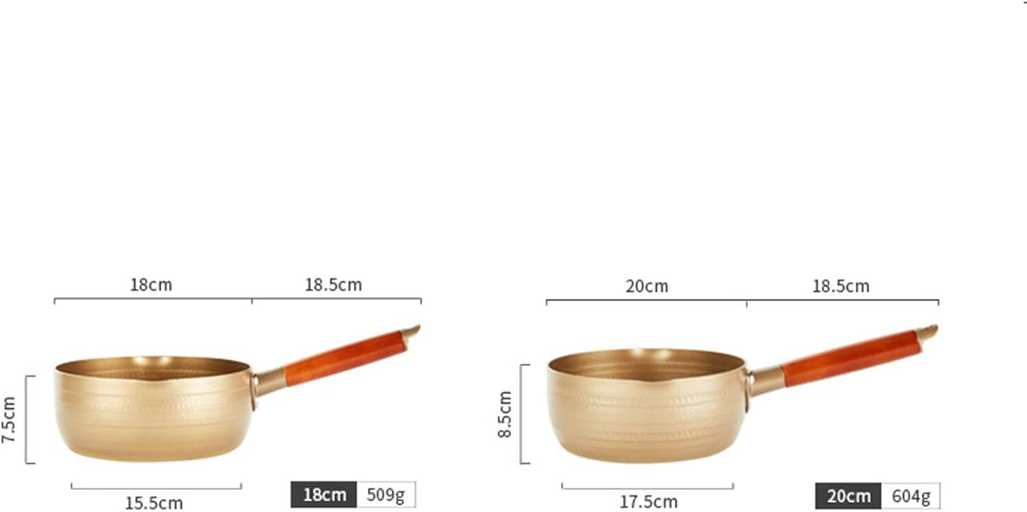 Cooking Pot, Traditional Pot Aluminum Alloy Stainless Steel Cooking Pot Milk Sauce Pan Wooden Handle Special Milk Pot, Gold-Gold||20cm