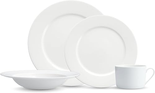 Fortessa Juego de vajilla clásica de porcelana de 16 piezas, servicio para 4, color blanco