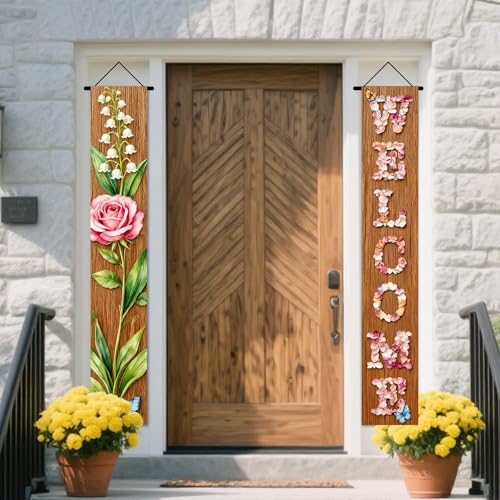 Image of Nuxovilar Lily Rose welcome Porch Banners 12x70 Inches Polyester