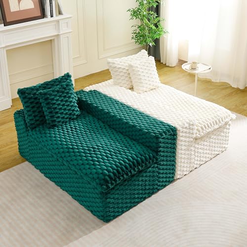 Image of KEIKI 120 inch Modular Boneless Couch Full Chaise for Apartment, 4-Seater Sectional Couches for Living Room Furniture, Deep Seat Lounge Comfy Sofa for Bedroom Studio Furniture Pet Friendly, Green Pink