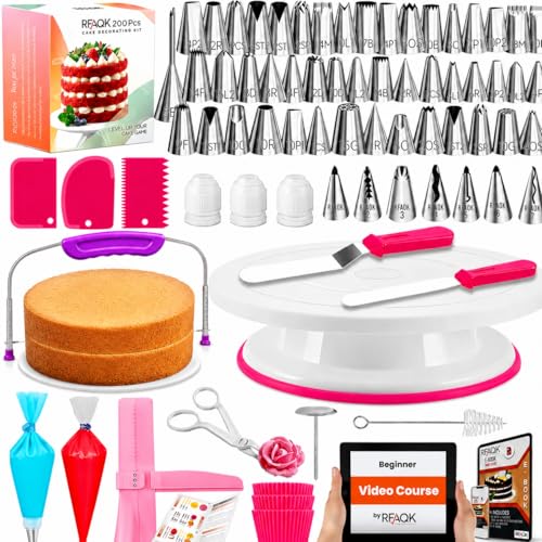 RFAQK 200PCs Cake Decorating Kit with Cake Turntable & Level...