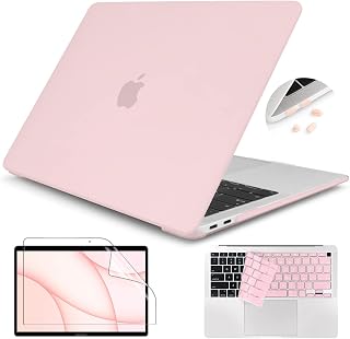 Matte Hard Case Compatible with MacBook Air 13 inch Case A2337 A2179 A1932 with Retina Touch ID 2021 2020 2019 2018 Release with Keyboard Cover + Screen Protector + Dust Plug,Chalk Pink