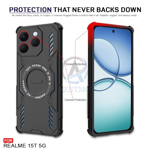 Image of AESTMO Back Case Cover for Realme 15T 5G | Magnetic Case with Built-in Metal Ring | Compatible with MagSafe Accessories | Shockproof Hybrid (PC + TPU, Black)