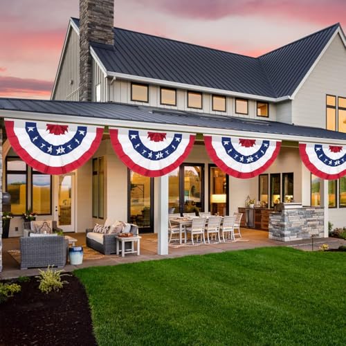 Image of 4 Pack 3x6 Feet 250th Anniversary Large American Flags Patriotic Bunting Stars Stripes 4th of July Pleated Fan USA Flag Banners Red White Blue Decorations for Outdoor Porch,Memorial Day,Independence Day Decorations