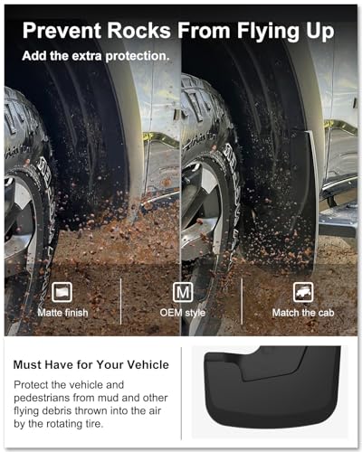 Image of KIWI MASTER Mud Flaps for 2019-2024 Dodge Ram 1500 (with OEM Fender Flares, Not Fits Classic or TRX), Heavy Duty Front & Rear Mud Guards, No Drill, 4 Pcs Set