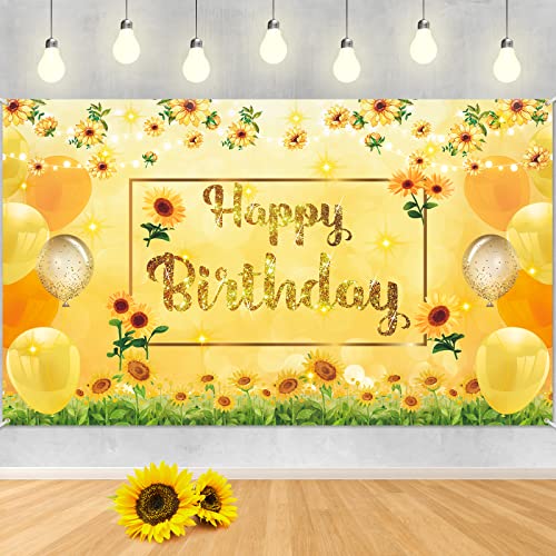 Sunflower Happy Birthday Decorations Banner Sunflower Birthday Banner Large Yellow Sunflower Birthday Banner Photo Background