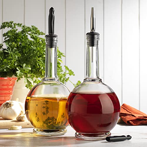 Mosjos Oil Bottle For Kitchen (Set Of 2) 17Oz Round Glass Olive Oil Dispenser With Stainless Steel Spout - Dishwasher-Friendly Cooking Oil Pourer #TOP1