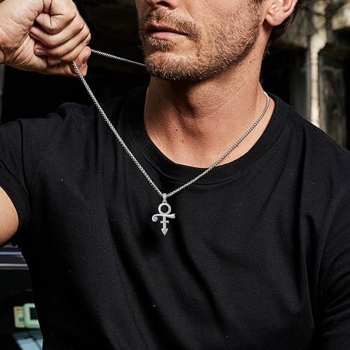 Prince Symbol Necklace Sterling Silver Prince Pendant Necklace for Men Prince Symbol Jewelry for Prince Fans Black/Silver Plated3