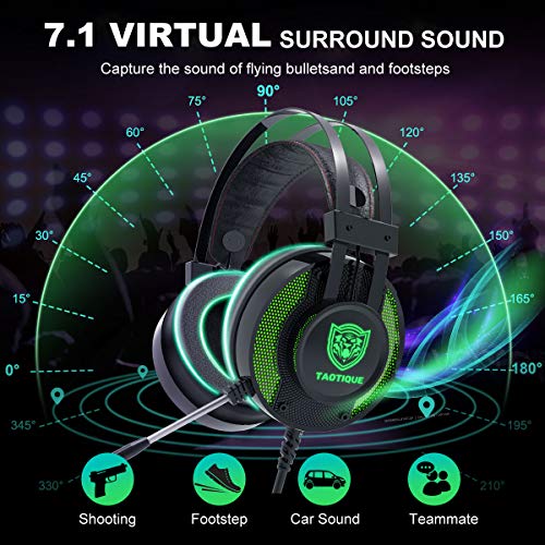 Taotique Ps4 Gaming Headset, 7.1 Surround Sound Game Headset For Xbox One Noise Cancelling Gaming Headphones With Mic, Ergonomic Soft Earmuffs And Led Light For Pc, Laptop - Green #TOP1
