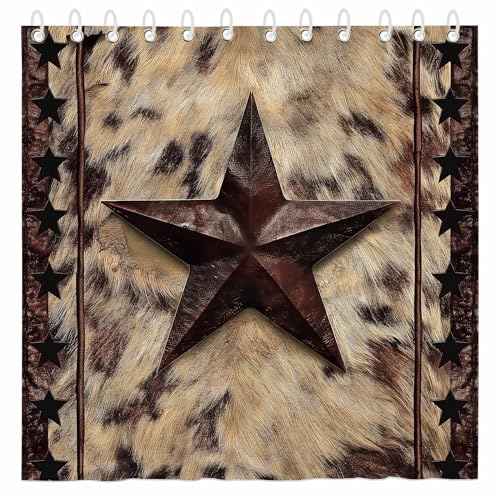 18TH CROZY Cowhide Shower Curtain for Bathroom Star Fur Highland Cow Animal Skin Printed Waterproof Fabric Shower Curtain for Bathroom Home Decoration Shower Curtain Set for Bathroom 70 x 70 Inch