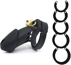 Precioso Dispositivo de Jaula Protectora de Silicona, con 5 Anillos, Apto para Todas Las Formas Pènè(Negro)