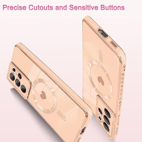 Miniatura 4 de AIGOMARA Funda magnética para Samsung Galaxy S21 Ultra compatible con MagSafe diseño de corazón suave TPU galvanizado, antiarañazos, a prueba de