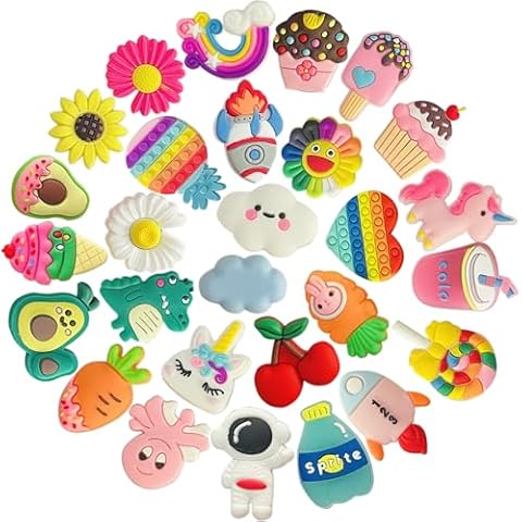monochef Shoe Charms for Girls Boys: 28 Pack Random Different Cute Shoe Decoration Charms, Shoe Charm, Charms for Shoes Bracelet Wristband Party Favors Gifts Teens Kids Women Adults Cover