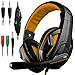 DLAND Gaming Headset, 3,5-mm-Kabel-Bass-Stereo-Geräuschisolation Gaming-Kopfhörer mit Mikrofon für Laptop-Computer, Mobiltelefon, PS4 und so weiter - Lautstärkeregler (Schwarz und Orange)
