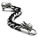 Stainless Steel Mens Dragon Curb Chain Bracelet Interwoven with Black Genuine Leather Strap