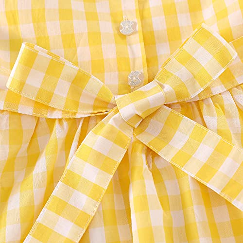 Flofallzique Little Girl's Dress With Pocket Gingham Summer Kids Plaid Dress(7, Yellow) #TOP4