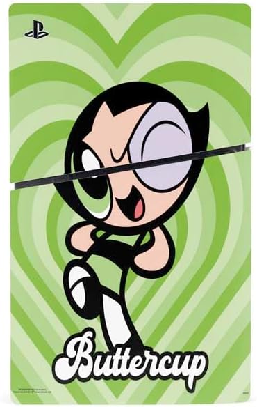 Skinit Decal Gaming Skin Compatible with PS5 Slim Disk Bundle - Officially Licensed Cartoon Network Powerpuff Girls Buttercup Green Hearts Design