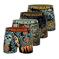 FREEGUN - Calzoncillos para hombre, diseño de piratas Skull, original y cómodo (juego de 4), Naranja/Verde/Amarillo/Negro, S