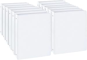 CIXILDTS 1-inch 3 Ring Binder with 2 Interior Pockets, 1'' Basic Binders Holds US Letter Size Paper - Durable, Versatile Binders for Office and School Use, 12 Pack, Balck (12-Pack, White, 1")
