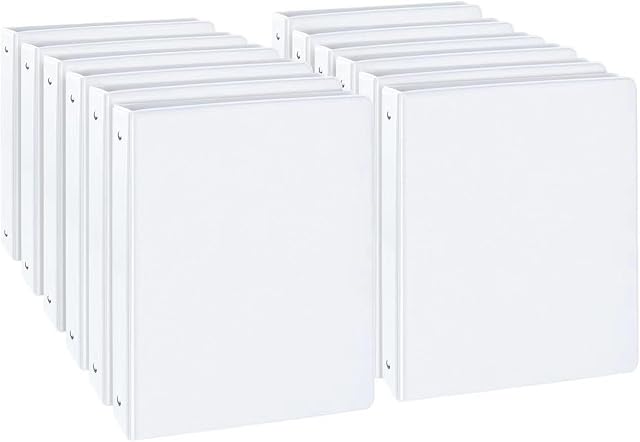 CIXILDTS 1-inch 3 Ring Binder with 2 Interior Pockets, 1'' Basic Binders Holds US Letter Size Paper - Durable, Versatile Binders for Office and School Use, 12 Pack, Balck (12-Pack, White, 1")