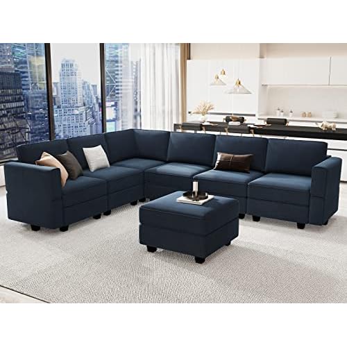 Belffin Modular Sectional Sofa Couch with Ottoman L Shape Corner Couch with Storage Modular Sofa with Chaise Velvet Blue… L Shape-1 Blue