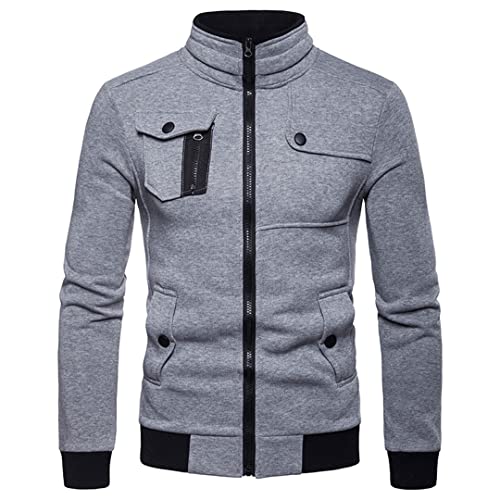 Sweat à capuche homme avec col montant isolant et zip intégral gris XXL