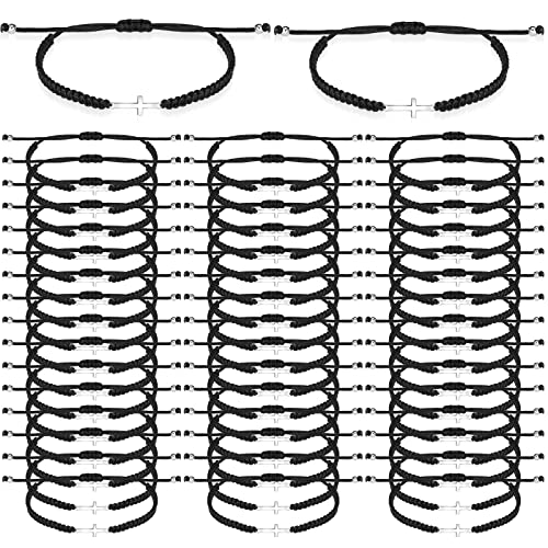 Junkin 50 Pcs Cross Bracelet Bulk Christian Religious Friendship Jesus Adjustable Bracelet Rope Cord Braided Promise Jewelry gift for Women Men