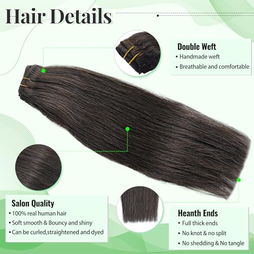 Image of Hair Extensions Real Human Hair Clip ins, 22 Inch Clip in Hair Extensions #2 Dark Brown Long Straight for Fashion Women