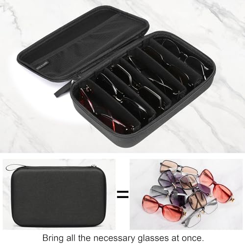 Image of Bukere Travel Sunglasses Organizer Case Adjustable Slot For Multiple Eyeglasses Hard-shell Portable Storage Box for Men Women