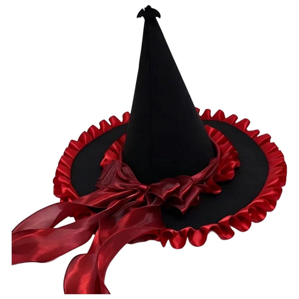 Lamdbao Ruffled Wizard Hat Women Cosplay Gothic Witch Headwear for Lolita Party Halloween Masquerade Costume Accessory