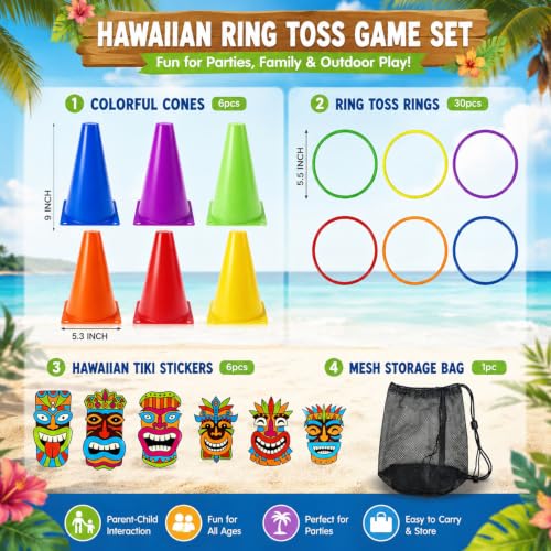 42 Pcs Luau Ring Toss Game Set - 2 in 1 Limbo & Ring Toss Kit by Sitroasho - Used condition - Image 2